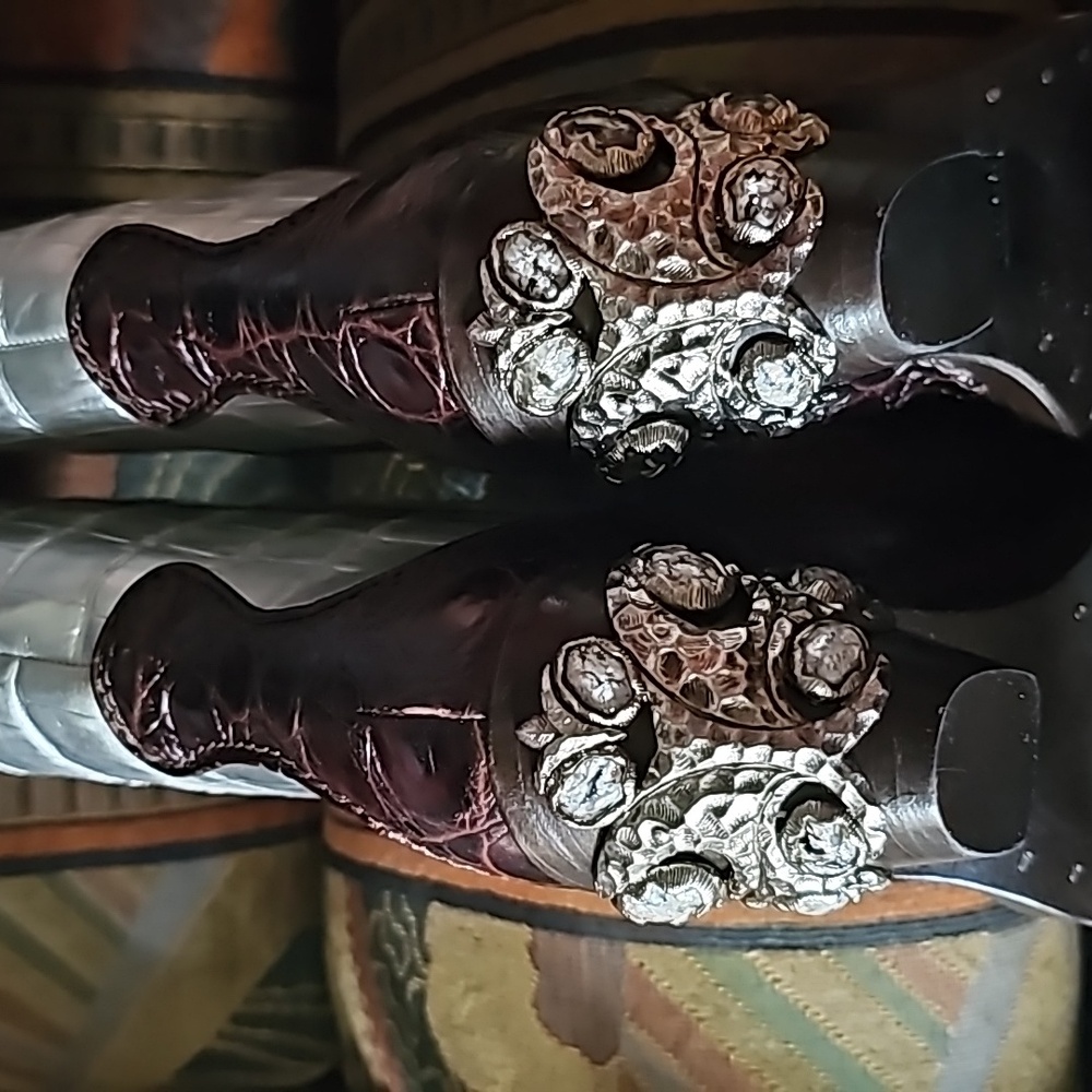 GIUSEPPE ZANOTTI DESIGN EMBELLISHED SILVER METALLIC & BROWN CROC BOOT! 7M - NIB! - Picture 4 of 9